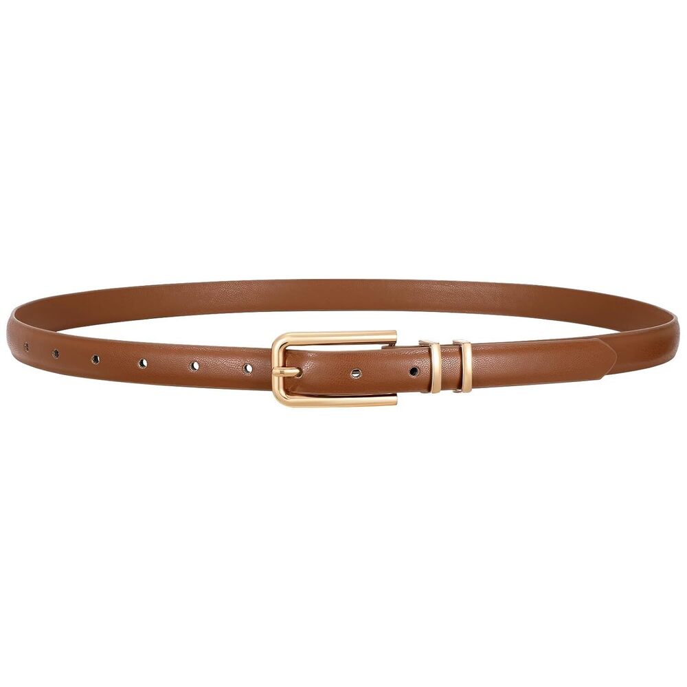 Women Skinny Leather Belt Thin Waist Brown Belt for Women Jeans Dress